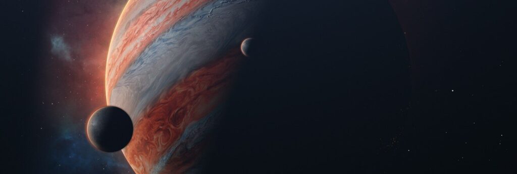 an artist's rendering of a planet with two planets in the background