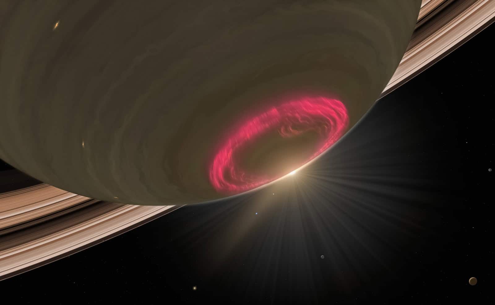 an artist's impression of a red ring around saturn - Planetary