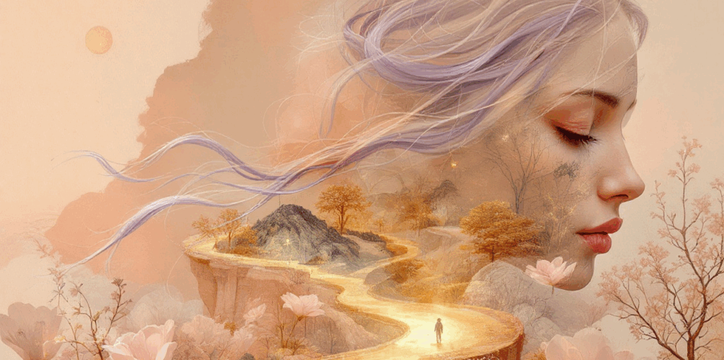ai generated, woman, design, journey, happy, life, dream, artwork, creative, nature, flowers, georgeatrish-9251633.jpg