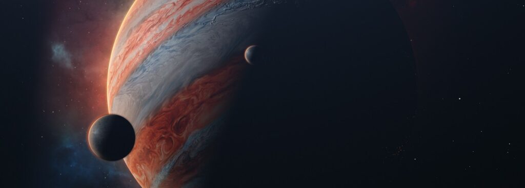 an artist's rendering of a planet with two planets in the background, Jupiter, Sagittarius, astrology, zodiac