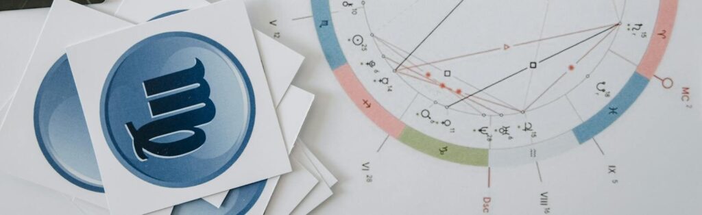 Astrology chart and tarot cards with zodiac symbols, perfect for mystical themes.